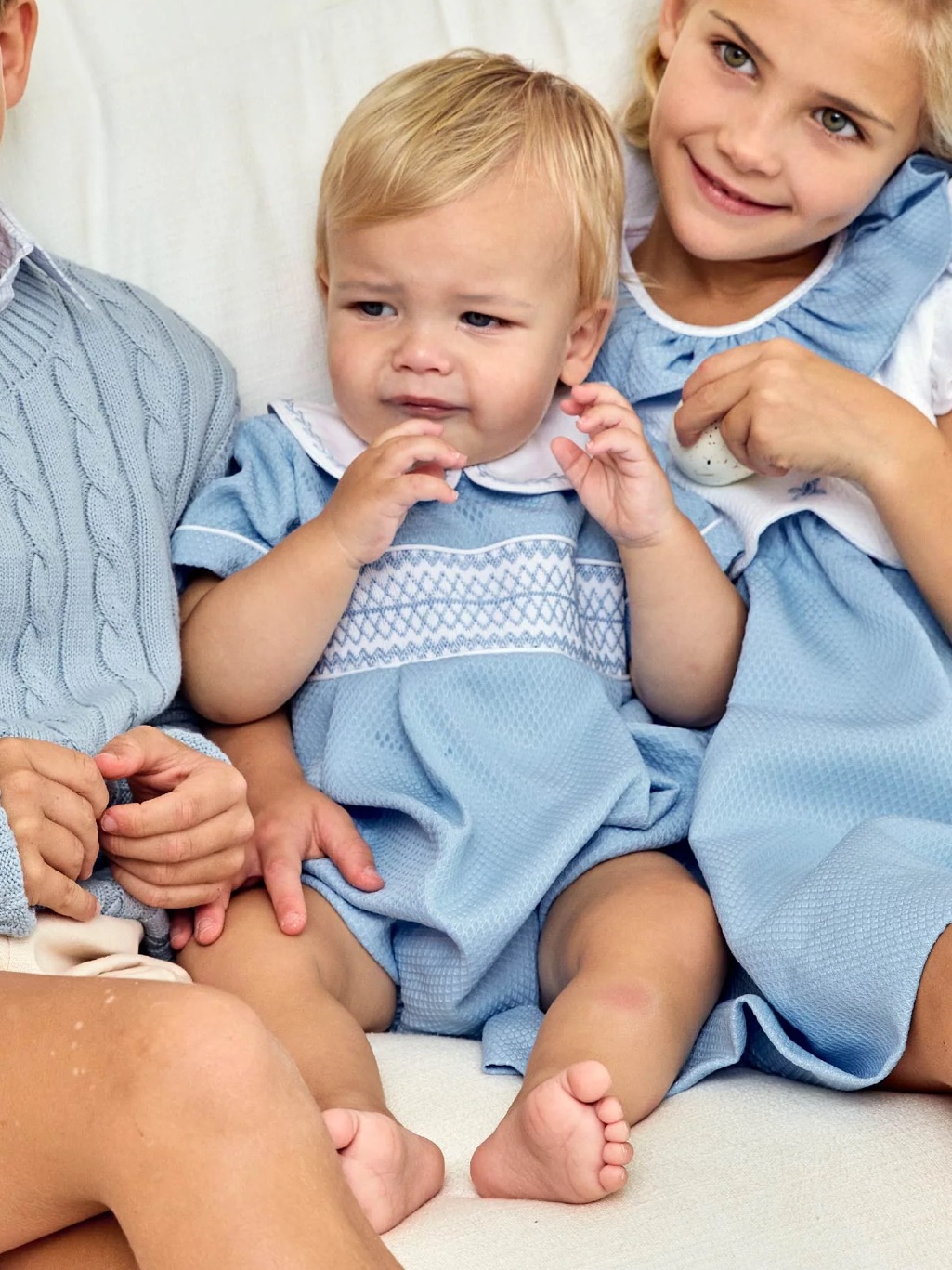 Cecil & Lou X Megan Stokes Light Blue Smocked Baby Bubble
